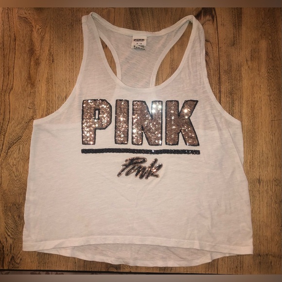 VS PINK Gold & white Bling Y2K Sequin Sexy Tank - Picture 1 of 5